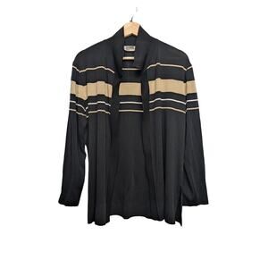 Exclusively Misook Women's Size XL Petite Open Front Collared Cardigan Black Tan